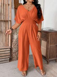 SHEIN Clasi Commute Backless Short Sleeve Jumpsuit - Rust Brown - View 5