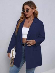 Calvaya Plus Size Solid Color Long Sleeve Simple & Stylish Suit Graduation,Back To School,Teacher Outfits For Women - Navy Blue - View 5