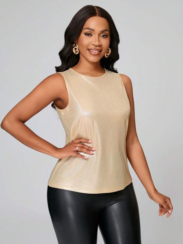 Lyxana Women's Metallic Party & Resort Camisole Tank Top, Spring/Summer
