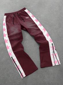 Manfinity Streetrush Pantalón de chándal informal con estampado de estrella y cordón delantero marca Manfinity Streetrush, diseño minimalista para uso diario, pantalón de chándal con elemento de estrella para hombres, regalo para novio