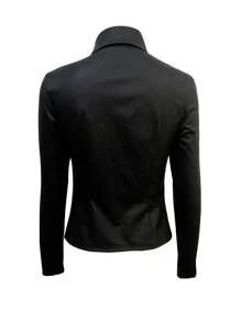 INAWLY 女式标准尺码性感铆钉长袖仿皮衬衫，春夏 - 黑色 - 查看 2