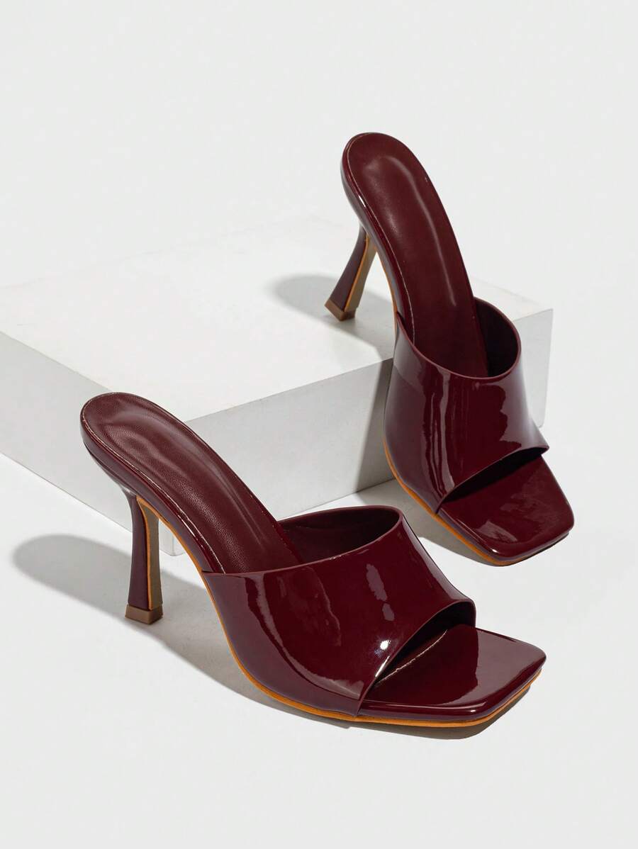 CUCCOO SZL Square Toe Rhinestone Embellished High Heel Breathable Summer Women Sandals - Burgundy - View 1