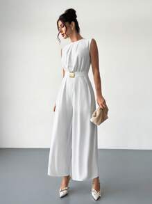 Firerie Mono de una pieza nuevo con cinturón de metal, ropa blanca festiva adecuada para la temporada de bodas, vestidos de dama de honor, fiestas, salidas, cooperación comercial y otras ocasiones, que resalta su belleza