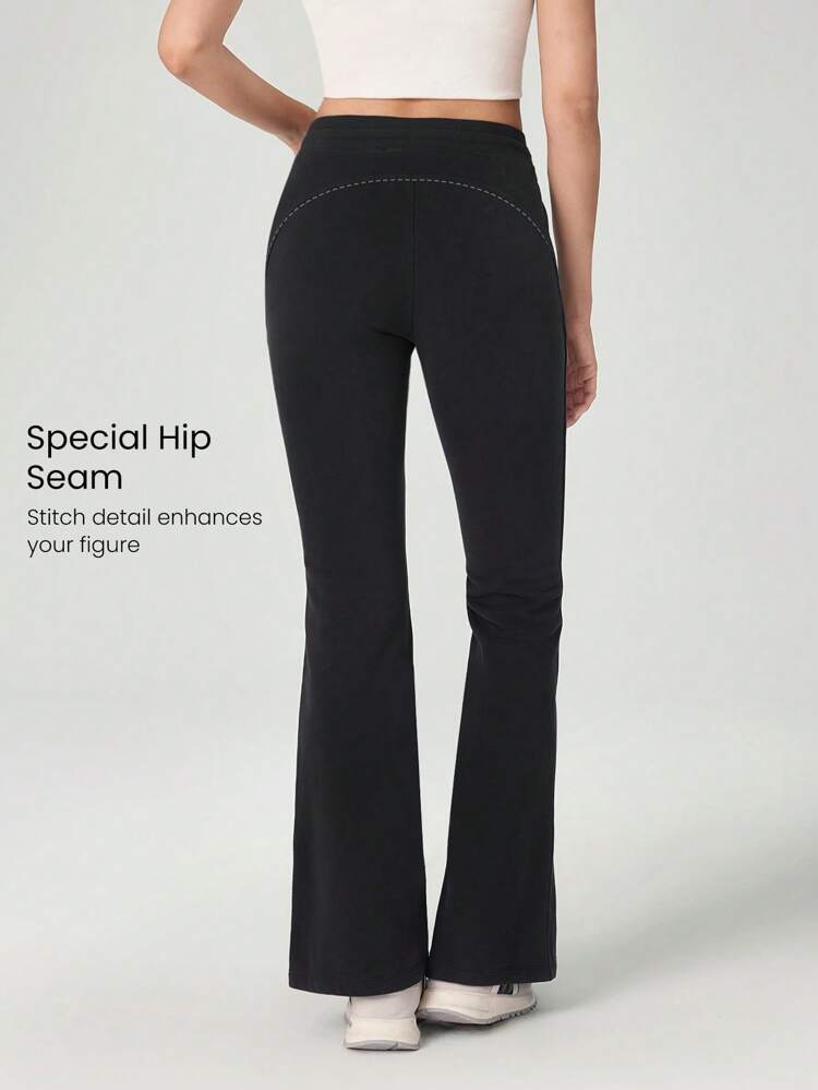 Everyday Fleece Flex Low Waist Adjustable Drawstring Waist Flare Pants With Back Pocket Daily Casual Full Winter