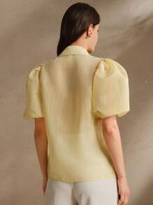 Anewsta Áo cánh tay bồng đính đá trang trí thời trang cho nữ ngày lễ, giản dị, sang trọng, thiết kế hiện đại thanh lịch, thích hợp cho lễ hội, đi chơi, nghỉ dưỡng - Màu vàng - Xem 6