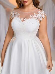 Glamrae Elegantes romantisches Brautkleid mit weißem Kragen, durchsichtig, A-Linie Silhouette, für Braut, Brautparty, kurzes Brautkleid, Große Größen