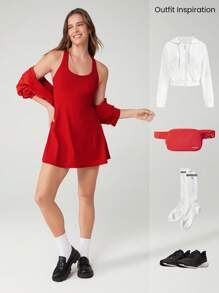 GLOWMODE Robe mini FeatherFit™-Air avec shorts intégrés, encolure carrée, antidérapante, croisée, légère, à séchage rapide et à évacuation d'humidité