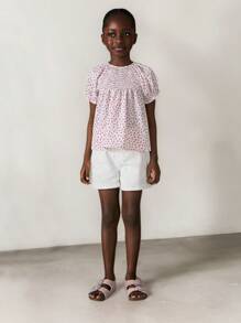 THE HAPPY LOOK Young Girls' Ditsy Floral Puff Sleeve Casual Shirt For Vacation