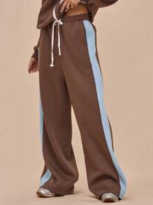 MUSERA 阔腿抽绳撞色拼接运动裤套装，仅限S码休闲款 - 橄欖綠 - 查看 2