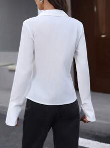 SHEIN LUNE 冬季白衬衫办公室工作服衬衫 100% 纯棉 - 白色 - 查看 9