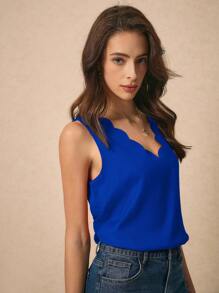 Poéselle Scallop Trim Solid Top - Royal Blue - View 7