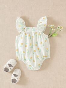 Souflis Souflis Baby Girls Sleeveless Floral Printed Crepe Romper, Summer