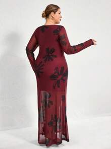 Aveloria Modichic Robe moulante à col ras-du-cou avec insert en maille à contraste rouge pour les femmes de grande taille