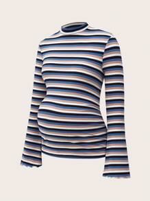 SHEIN 2 chiếc/Bộ Áo thun bà bầu cổ đứng tay dài có gân sọc cầu vồng, Áo thu cho nữ - Nhiều màu - Xem 7