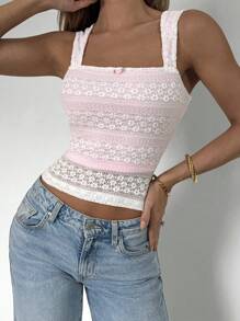 Roylia Women Elegant Fashion 3D Floral Decor Square Neck Camisole - Multicolor - View 4