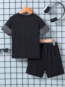 Genkimix Kids 2pcs/Set Young Boys Street Style Round Neck Short Sleeve T-Shirt + Shorts, Summer Getaway, Holiday, Travel, Relax, Sunbathing Summer Holiday - Multicolor - View 2