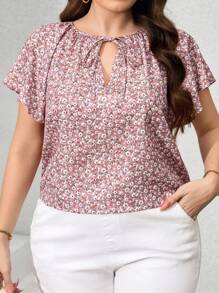 SHEIN Clasi 大码女式粉色碎花衬衫，优雅日常浪漫时尚春夏衬衫女式吊带背心女式衬衫夏季衬衫粉色衬衫 - 彩色 - 查看 5