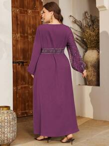 Al Najma Ropa de estilo árabe con diseño asimétrico estampado, de talla grande, recatado - Rojo violeta - Ver 2