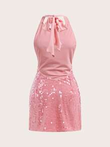 SHEIN EZwear Sexy Backless Rhinestone Decor Mini Slip Dress, Fashion For Women,Pastel Dresses For Women