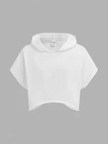 SHEIN Leap Crew 3pcs/Set Tween Girl Loose Fit Hooded Cropped T-Shirt, Cami Top And Leggings Sports Outfit, Gym Clothes - Black and White - View 4