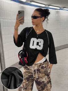 SHEIN Unity Oversized Casual Personalized Numeric Print T-Shirt, Football Sports Event - Black and White - View 1