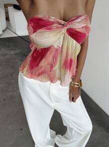 Aloruh 女士浪漫假期露肩短款上衣，紧身褶皱渐变材质 - 彩色 - 查看 1