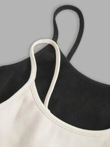 SHEIN EZwear Black & White Knitted Women Camisole - Multicolor - View 7