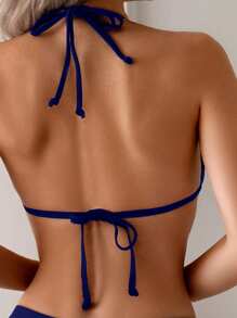 Swim SXY Women's Spring Break Beach Outfits, Casual Resort Style Elegant Sexy Hollow Out Strap Backless Solid 2-Piece Bikini Swimwear For Summer Beach Vacation - Navy Blue - View 5