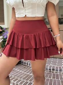 SHEIN EZwear Falda plisada de talla grande de unicolor, estilo A-line simple, para uso casual diario