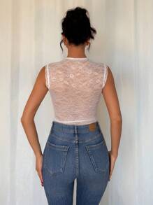 Chiquease 诱人的性感蕾丝透明深 V 紧身衣，凸显身材 - 白色 - 查看 2