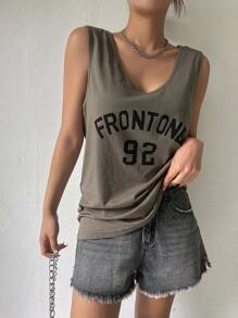 DAZY 字母图案背心 街头服饰 - 綠色 - 查看 5