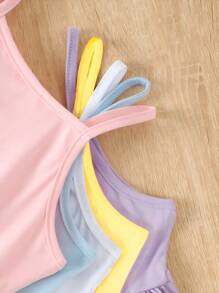 5pcs/Set Young Girl Solid Color Slip Dress, Suitable For Indoor & Outdoor Wear, School, Campus, College - Multicolor - View 4