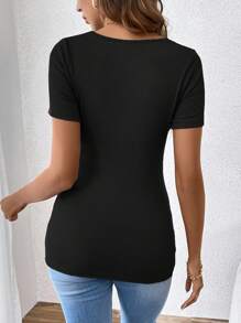 SHEIN Maternity Casual Crew Neck Slim Fit Maternity Nursing T-Shirt, Short Sleeve Black