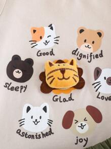 Cozy Pixies 2pcs/Set Baby Boy Cartoon Animal Print Knitted Soft Round Neck Short Sleeve Pullover Top And Elastic Waist Shorts