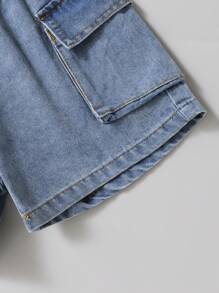 SHEIN Young Boy Dog Print Short Sleeve Top And Denim Shorts 2 Pieces Set - Dark Grey - View 4