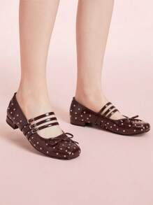 CUCCOO DOLLMOD Women's Flat Rivet Mary Jane Shoes, Cute Campus Style Low Heel - Burgundy - View 3