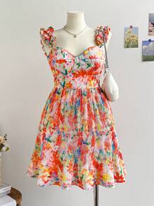 Soleia Robe d'été à imprimé floral plissée avec fronces à la taille pour femmes en grandes tailles, pour le printemps