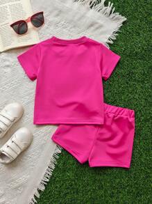 2pcs/Set Baby Girls "Daddy's Girl" Graphic Tee & Shorts Set, Classic Casual All-Match Outfit, Suitable For Spring/Summer