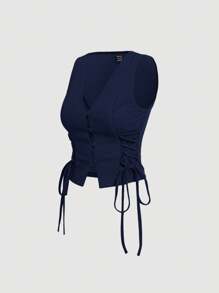 SHEIN MOD 复古复古服装交叉系带抽绳侧短款背心