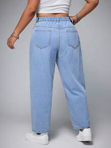 SHEIN EZwear Jeans casuales lavados de talle alto y corte entallado para tallas grandes