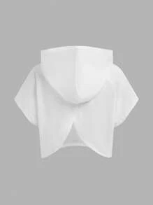 SHEIN Leap Crew 3pcs/Set Tween Girl Loose Fit Hooded Cropped T-Shirt, Cami Top And Leggings Sports Outfit, Gym Clothes - Black and White - View 5