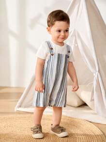 Cozy Pixies Baby Boy Colorful Stripe Suspender Jumpsuit Shorts, Casual Versatile - Multicolor - View 5