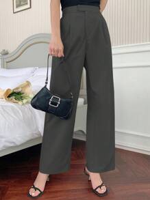 DAZY Celana Panjang Wanita Kasual Model Lurus, Minimalis dan Modis, Cocok untuk Gaun Musim Panas Wanita - Dark Grey - View 5