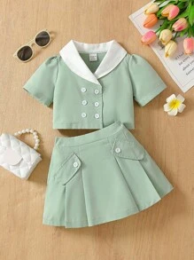 2 pezzi Elegante set per bambina composto da camicia con colletto e gonna, per la primavera/estate