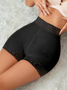 1pc Women's Shaping Contrast Lace Shorts - Black - View 4