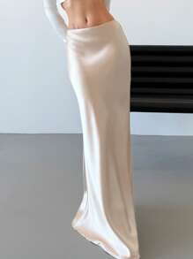 Firerie Váy đuôi cá dài thanh lịch lãng mạn cổ điển tinh tế ngày lễ tình nhân với cạp cao và vải satin vàng - Rượu sâm banh - Xem 6