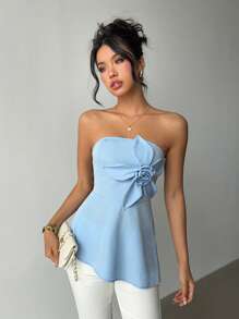 Chiquease Damen elegante, lässige einfarbige 3D-Blumen Unregelmäßiger Saum ärmelloses Top