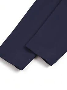 SHEIN Clasi Áo khoác blazer tay dài vừa vặn ve loang màu trơn cỡ lớn cho nữ - Màu xanh hải quân - Xem 3