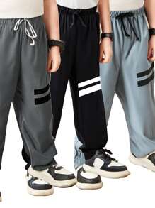 3pcs Kids Relaxed Casual Print Drawstring Waist Pants Set, Suitable For Spring, Summer, Autumn, Winter, Young Boy Clothes, Back To School Outfit, Suitable For Birthday Party, Formal Event, Wedding, Christening, School Ceremony'
