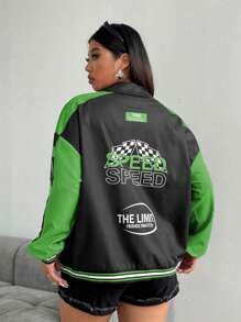 POPSWAY Plus Size Women Cool Splice Detail Jacket In Pink - Green - View 2